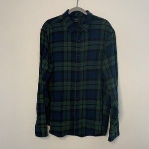J Crew Mid Weight Cotton Flannel Shirt Blackwatch Plaid Classic Men's Size XL